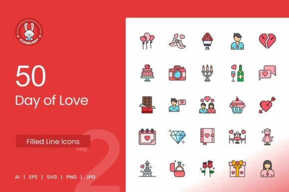 Download Day of Love Filled Line Icons - Day of love Collection