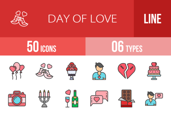 Download 50 Day of Love Filled Line Icons - Day of love Collection